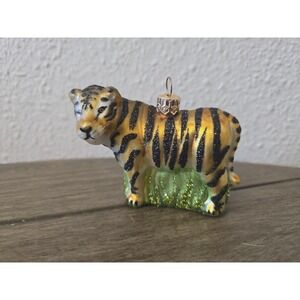 Vintage Impuls Poland Mouth Blown Glass Christmas Ornament Bengal Tiger Boxed